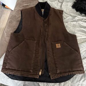 Carhartt Brown Duck Canvas Vest with Black Quilted Lining
